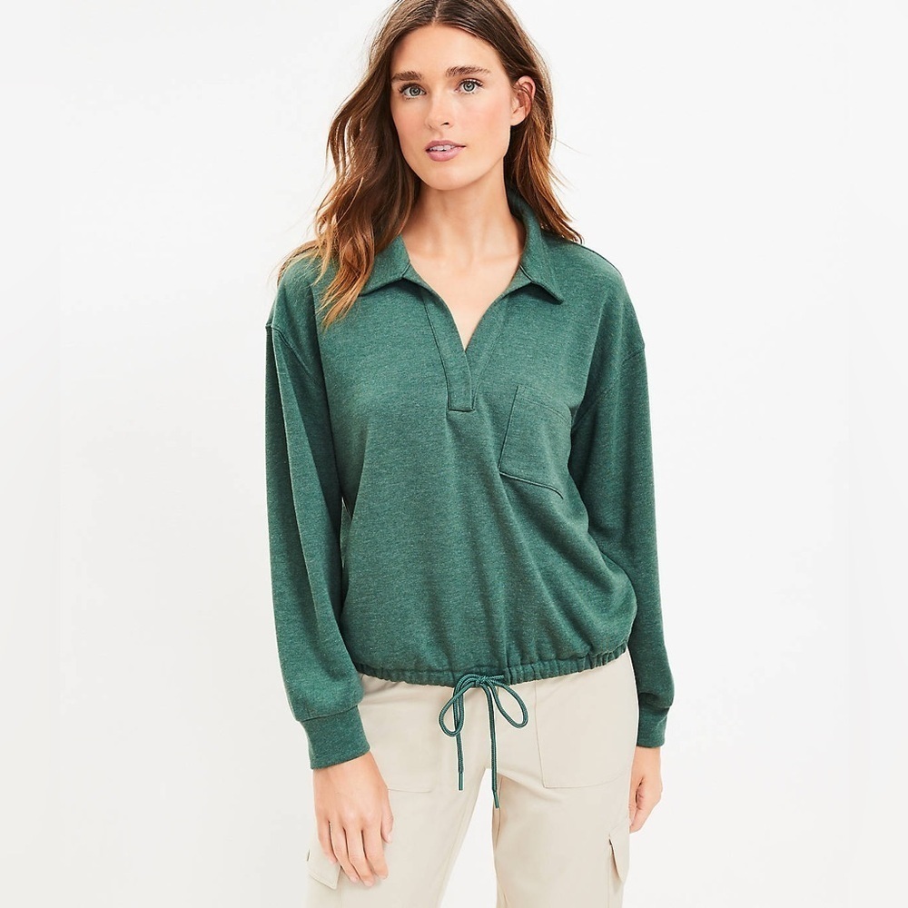 Lou & Grey Collared Cotton Drawstring Sweatshirt